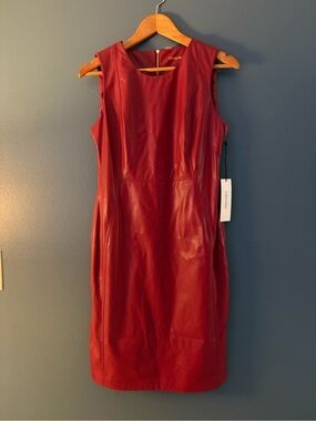 Calvin Klein Burgundy/Red Faux Leather Sheath Dress size 10